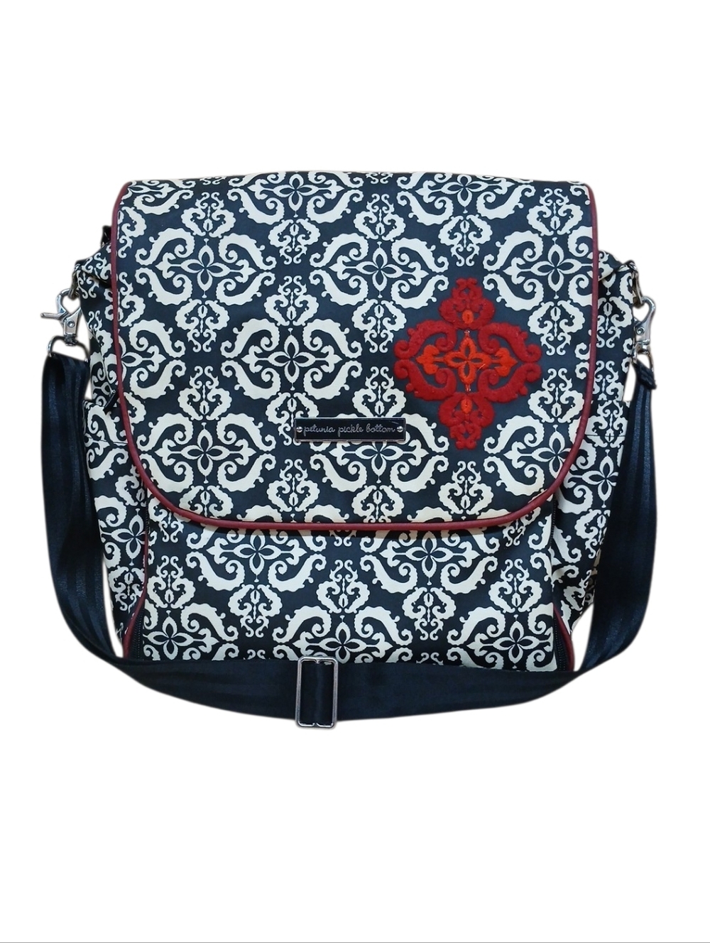 Petunia Pickle Bottom Black, White & Red Patterned Crossbody Baby Bag